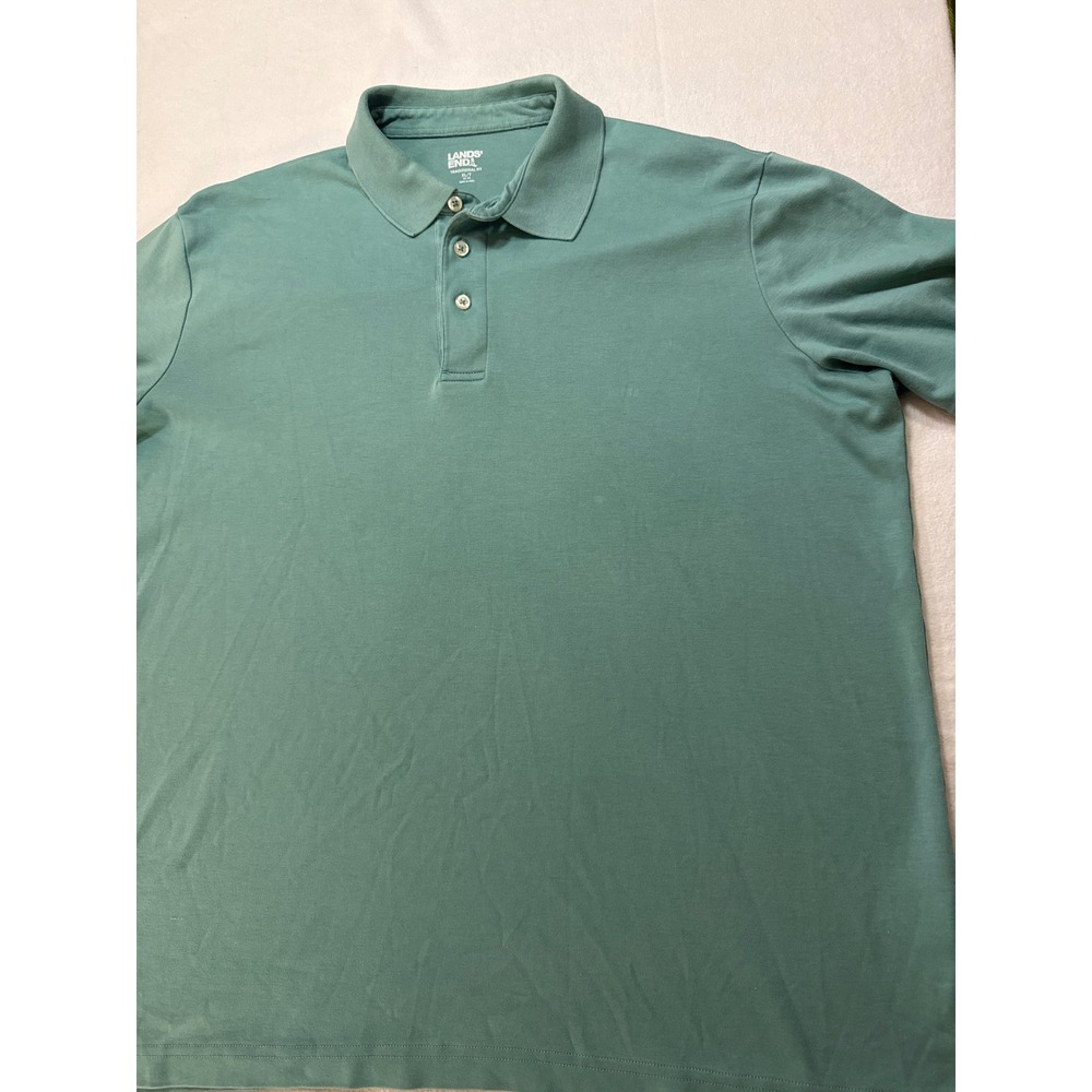 Lands End Mens Traditional‎ Fit Polo Shirt XL Green Short Sleeve Casual Comfort
